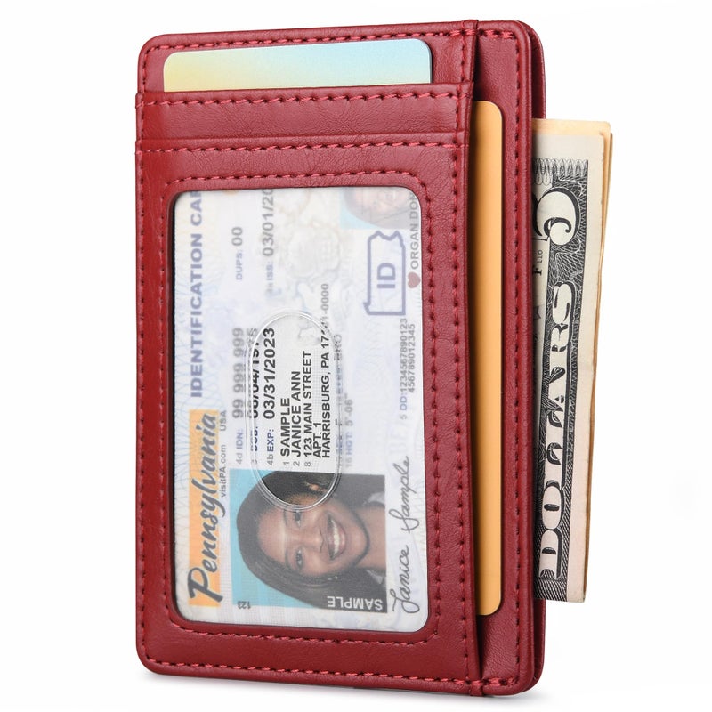 Buffway Slim Minimalist Front Pocket RFID Blocking Leather Wallets for Men and Women - Alaska Cherry - Image 2